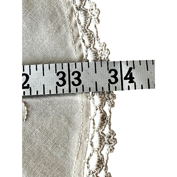 Round Beige Cotton Tablecloth With Madeira Style Appliqué Floral Design 34" Dia. - Picture 8 of 13